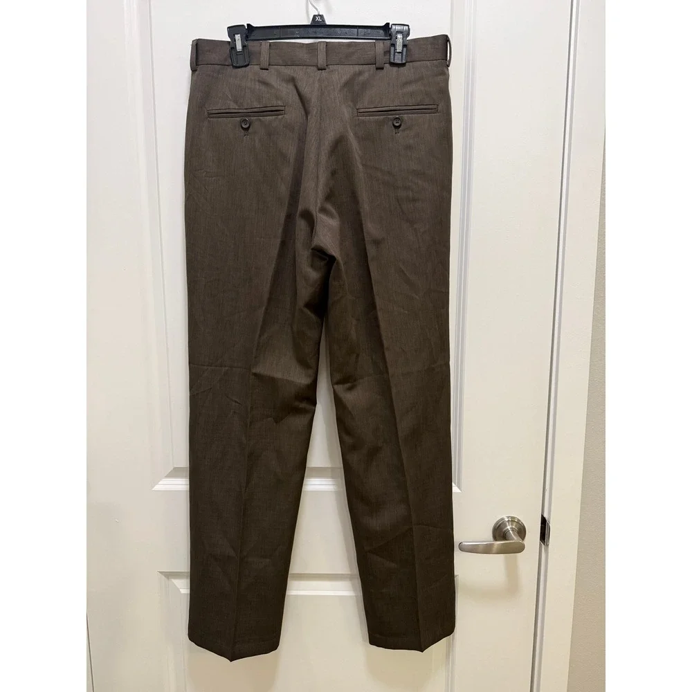 Kenneth Cole Reaction Mens Brown Heathered Flat Front Dress Pants 33x32